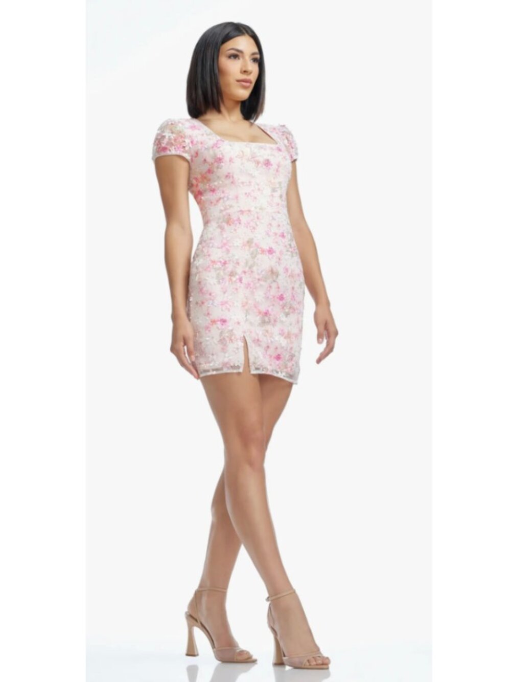 NWT Dress the Population Jillian Floral Sequin Mini Dress L